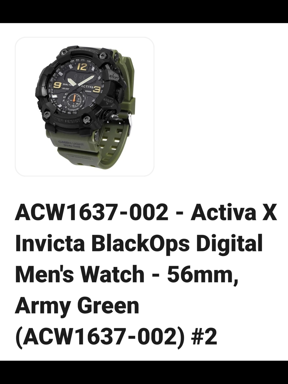 Invicta Black Case Watch with Army Green Strap and Black Dial